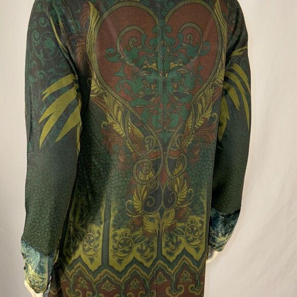 Vintage Y2K Whimsigoth Green Long Sleeve Tunic Top Stretch Burn Out Velvet Size - Picture 8 of 14
